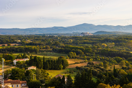 Grignan Castle on the Horizon from the Heights of Chamaret at Sunrise