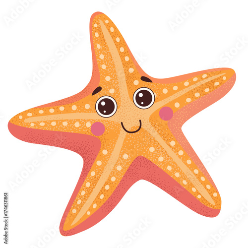 Cute starfish cartoon character. Happy sea animal design element. Summer beach and marine life concept for children album.