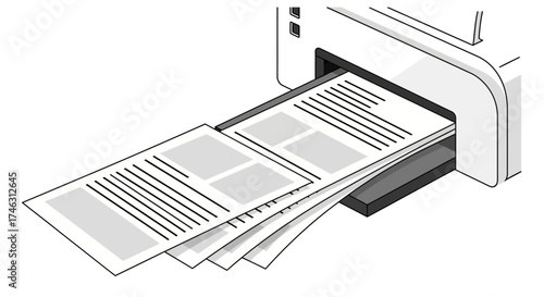 Printer printing documents from a tray.