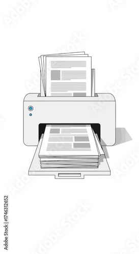 Printer printing documents on a white background.