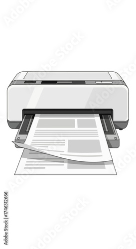 Printer printing documents on white background.