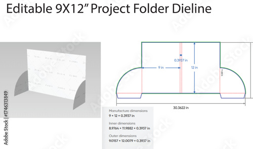 Project folder template diagram measurements die line