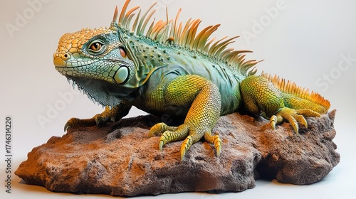 Wallpaper Mural Green iguana posing on rock, studio shot, white background, reptile model Torontodigital.ca