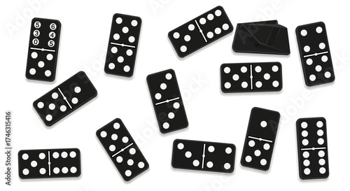 Scattered Dominoes on a White Background.