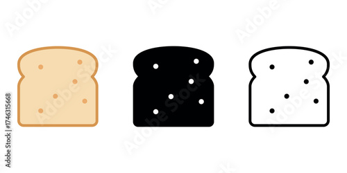 Bread slices icons in flat style, brown and black version. Vector illustration design.