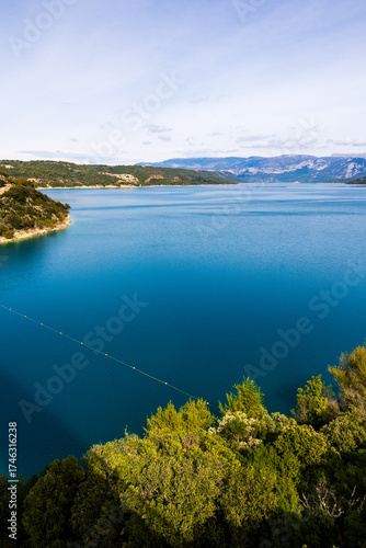 Panoramic View of Lake Sainte-Croix and the Mountains of Haute-Provence from the Sainte-Croix Bridge
