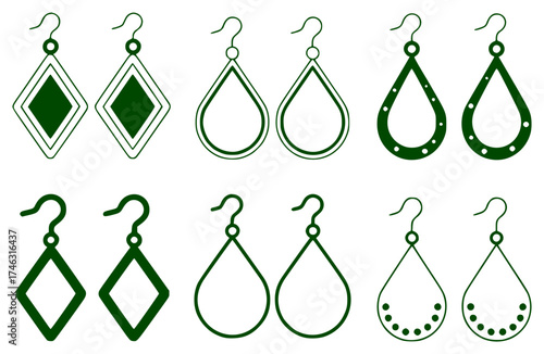 Collection of Simple Green Earring Icons in Various Shapes