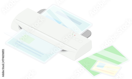 ラミネーターでラミネート加工をするイラスト