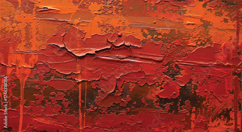 Abstract oil painting background featuring textured brushstrokes in shades of red and orange perfect for artistic backgr