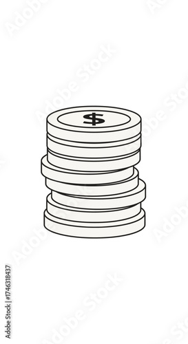 Stack of coins with dollar sign.