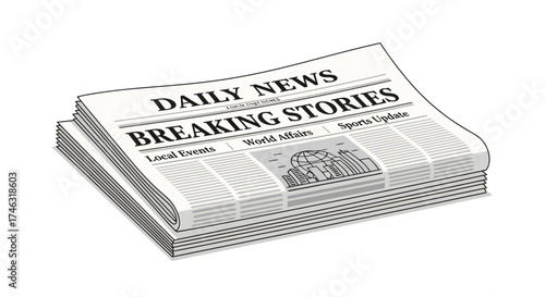 Stack of Daily News Breaking Stories Newspaper.