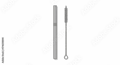 Stainless Steel Reusable Straw with Cleaning Brush and Case.