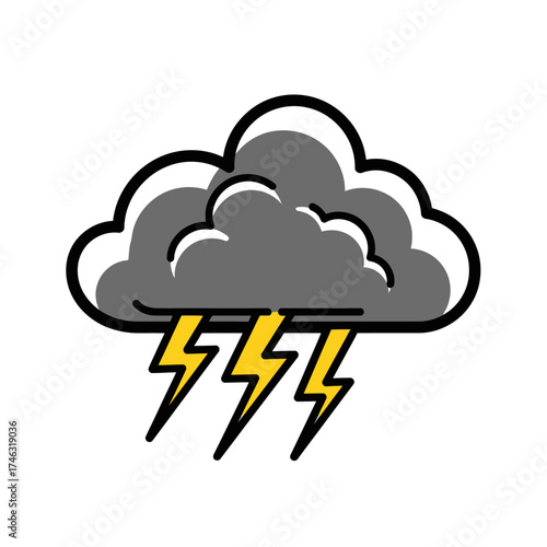 Stormy cloud with lightning bolts illustration.