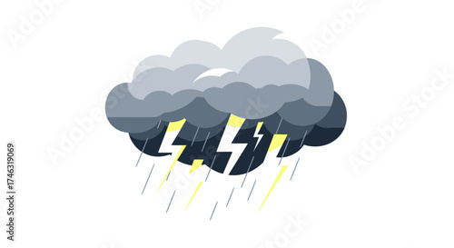 Stormy Weather Cloud with Lightning and Rain.