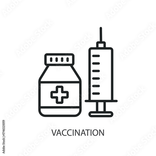 Vaccination thin line vector icons.