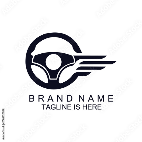 Fast Driving Logo with Steering Wheel