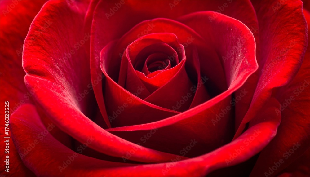 Naklejka premium Macro closeup of a beautiful red rose flower bloom petal symbolizes love and romance in nature