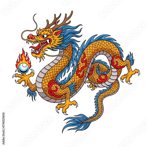 Traditional Chinese Dragon Holding a Pearl.