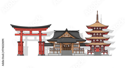 Traditional Japanese Shrine and Pagoda Architecture.
