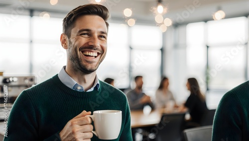 Smiling businessman holding coffee cup during break