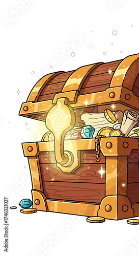 Treasure Chest Overflowing with Gold Coins and Jewels.