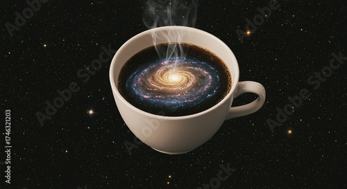Coffee Cup with Galaxy Swirling Inside Surreal Cosmic Space Drink