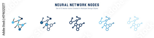 Neural Network Nodes Icon Vector Illustration in Multiple Styles Including Filled and Outline Design