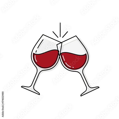 Two glasses of red wine clinking together.