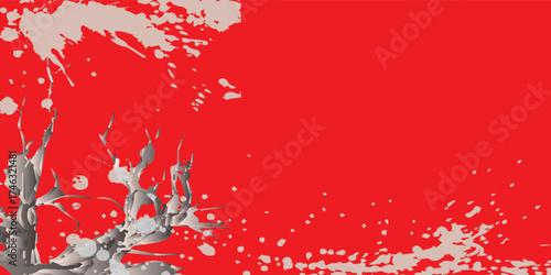 Abstract Silver Tree Form with Red and Beige Splashes.