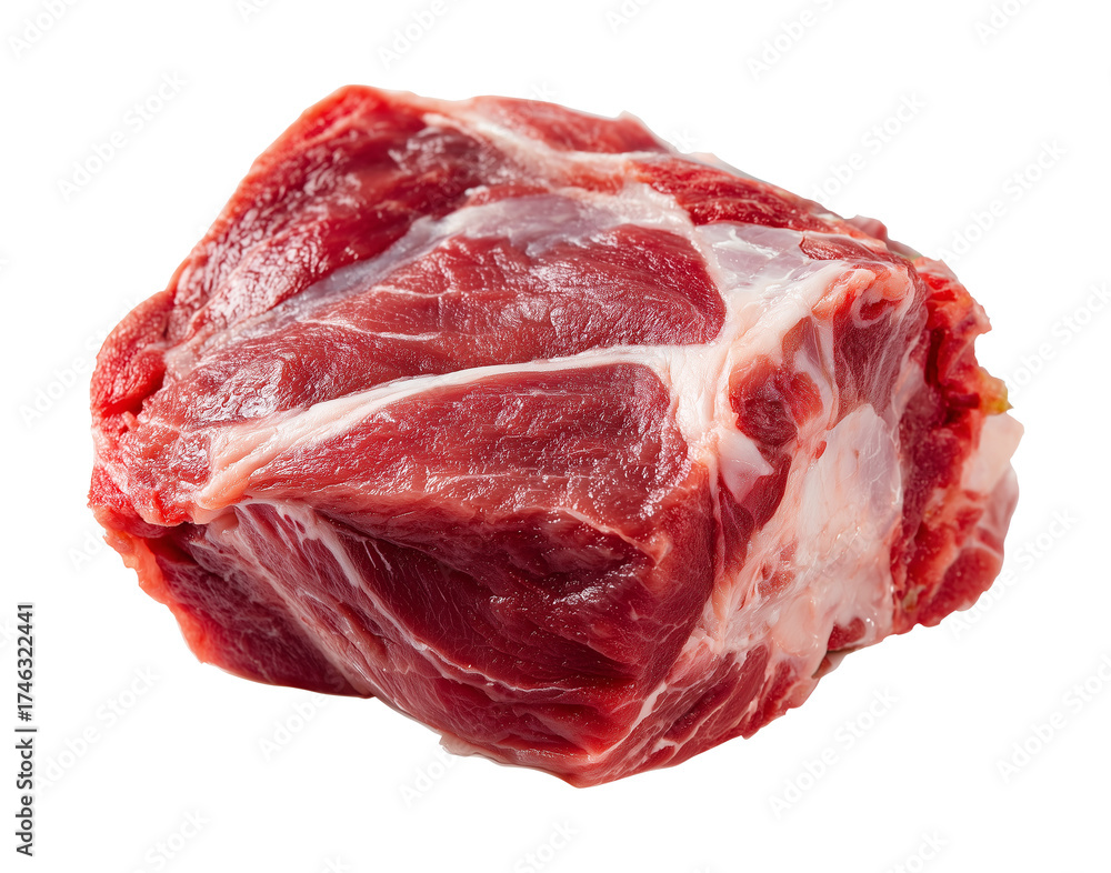 Obraz premium isolated raw lamb meat chunk, top view