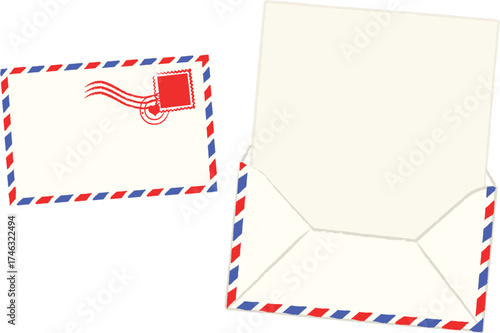 A cute, childlike illustration of a blank envelope with a letter inside, isolated on a white background. Playful and friendly style, perfect for kids’ projects, stationery, invitations, greeting cards