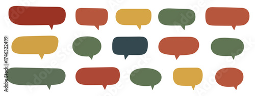Hand drawn speech bubbles in muted earthy tones, ideal blank chat balloons for quotes, messages, comics, social posts, stickers, and UI notifications.