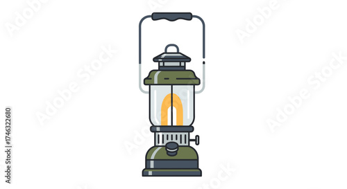 Vintage camping lantern with glowing flame illustration.