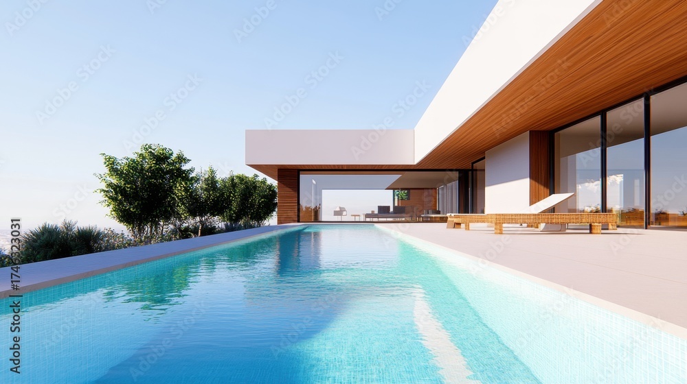 Fototapeta premium Modern Architectural Design of Luxury Villa with Swimming Pool and Scenic View
