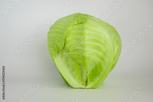 fresh green cabbage on white background, healthy food