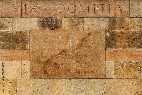 Ancient map of the Roman road Via Domitia in Narbonne, France.