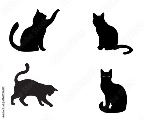 Set of cats silhouette in different poses.