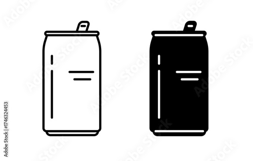 Can icon vector, soda water metal bottle stroke outline art simple graphic illustration set, bold solid tin drink shape silhouette sign symbol black white pictogram image clip art