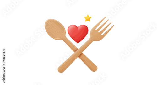 Wooden Spoon and Fork with Heart and Star.
