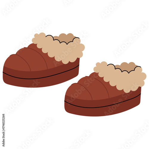 Stylish fur-lined winter boots in flat design. Warm fashion footwear ideal for cold weather, snow and cozy seasonal illustrations.