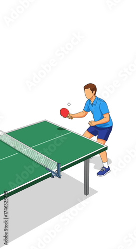 Young Man Playing Table Tennis.