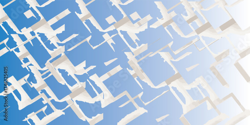 Abstract Geometric Pattern with Light Gray Shapes on Light Blue Background.