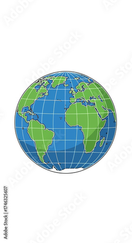 A 3D rendering of planet Earth showing continents and oceans with a grid overlay.