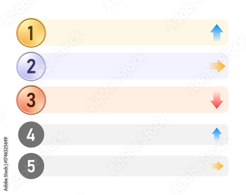 1位から5位までのランキングを表すフレームテンプレート(メダル付き 矢印付き)