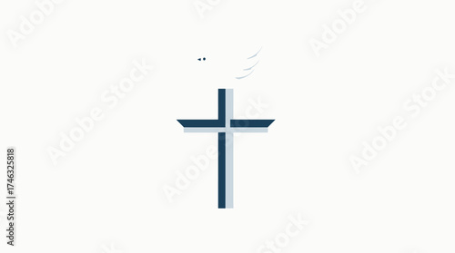 Minimalist illustration of a Christian cross with a dove above it, set against a plain white background.