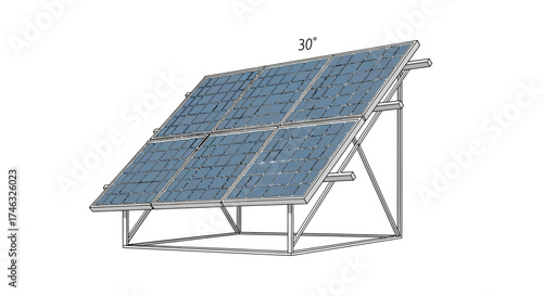 A detailed illustration of a solar panel array, showing its structure and design.