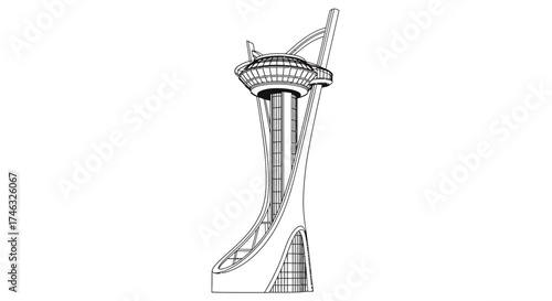Architectural illustration of a modern observation tower with a unique design.