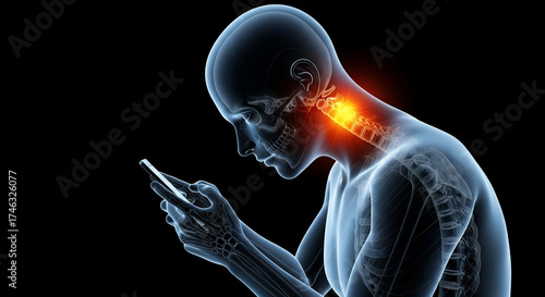 Neck pain from phone use illustrated on human figure