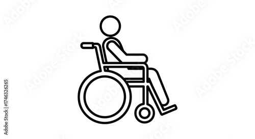 Simple black and white illustration of a person seated in a wheelchair, representing accessibility.