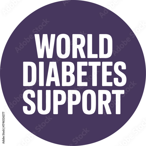 World diabetes support text in white on a purple circle background image